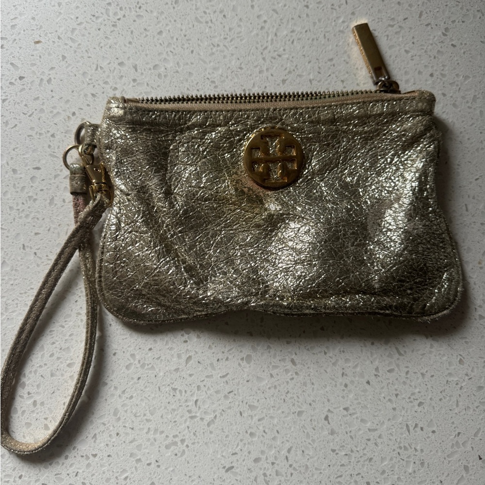 Tory Burch Metallic Logo Wristlet